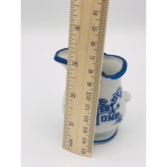 Vintage Home Sweet Home delft blue and white ceramic mini pitcher with handle. - Picture 6 of 8